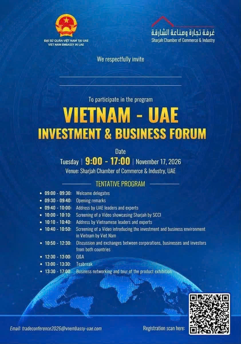 Mời doanh nghiệp Quảng Trị tham dự Hội thảo “Thúc đẩy Đầu tư và Thương mại giữa Việt Nam và UAE” và Phiên kết nối giao thương (B2B)
